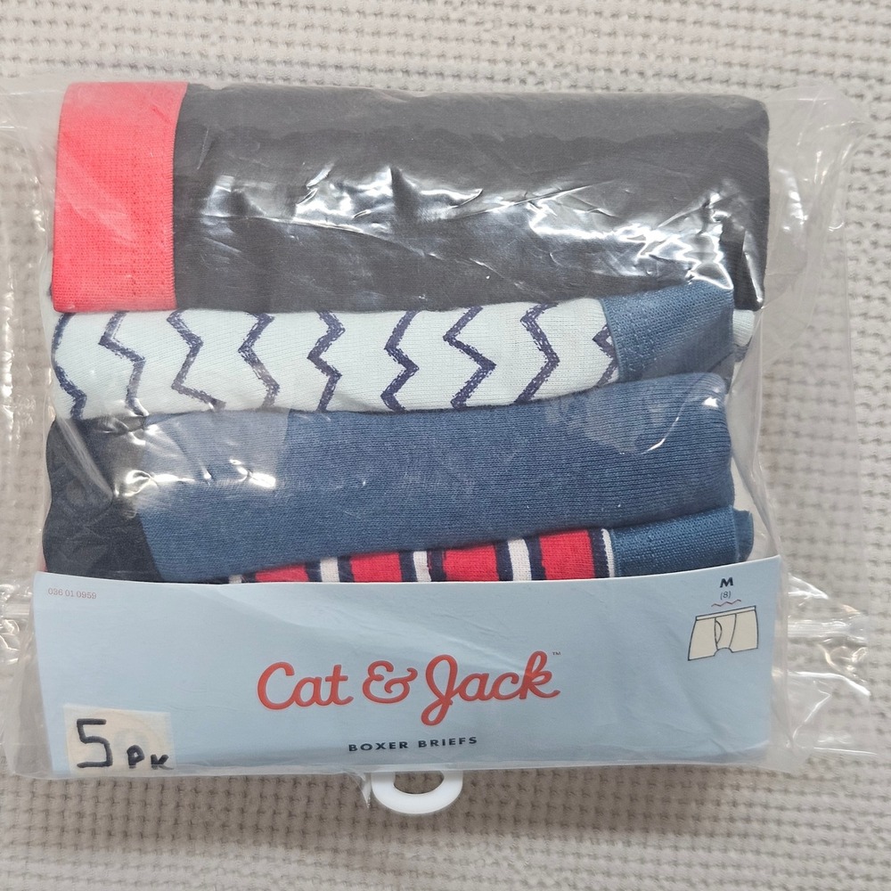 Cat & Jack Boys Boxer Briefs 5 Pack Multicolor Cotton Size M 8 Striped Chevron